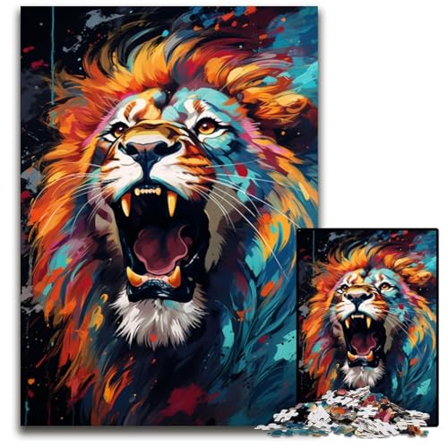 Puzzle 1000 Teile Gemälde eines bunten Löwen Weihnachten Halloween Ostern Neujahr 1000 Teile (38 x 26 cm) von CYSEHKRBL
