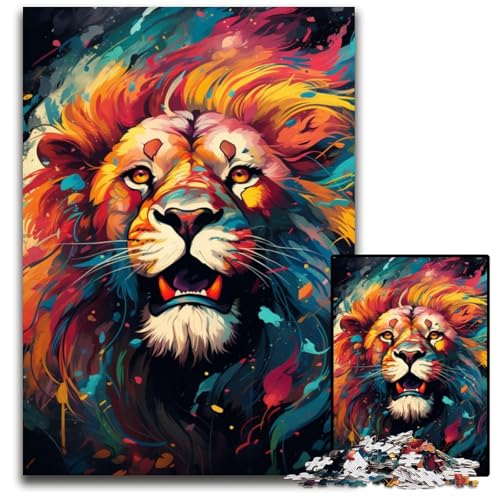 Puzzle 1000 Teile Gemälde eines bunten Löwen anspruchsvolles Denkspiel für Teenager unterhaltsames interaktives Spiel für die ganze Familie 1000 Teile (38 x 26 cm) von CYSEHKRBL