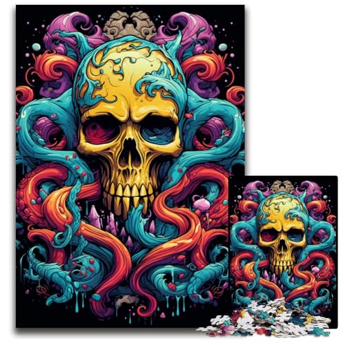 Puzzle 1000 Teile Gemälde eines bunten Totenkopf-Oktopus. Anspruchsvolles Denkspiel für Teenager. Familienspaß. Interaktives Spiel. 1000 Teile (75 x 50 cm) von CYSEHKRBL