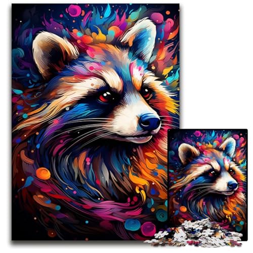 Puzzle 1000 Teile Malen Bunte Waschbär-Kunst Puzzles anspruchsvolle Denksportaufgabe für Teenager Familienspaß interaktives Spiel 1000 Teile (38 x 26 cm) von CYSEHKRBL