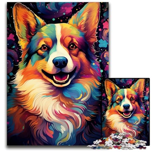 Puzzle 1000 Teile Malen Farbe Corgi-Hund Puzzle anspruchsvolles Denkspiel für Teenager Familienspaß interaktives Spiel 1000 Teile (75 x 50 cm) von CYSEHKRBL