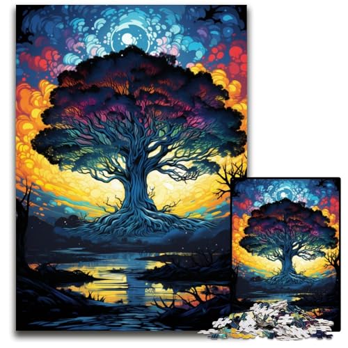 Puzzle 1000 Teile Malen Farbe Sternenhimmel Baum Puzzle anspruchsvolles Denkspiel für Teenager Familienspaß interaktives Spiel 1000 Teile (75 x 50 cm) von CYSEHKRBL