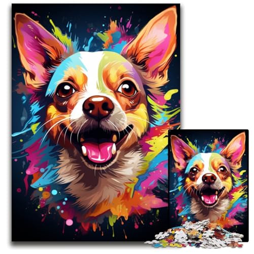 Puzzle 1000 Teile Malen buntes Chihuahua-Hunde-Kunst-Puzzle anspruchsvolles Denkspiel für Teenager Familienspaß interaktives Spiel 1000 Teile (75 x 50 cm) von CYSEHKRBL