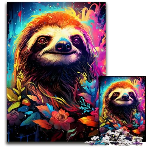 Puzzle 1000 Teile Malen buntes Faultier-Kunst-Puzzle anspruchsvolles Denkspiel für Teenager Familienspaß interaktives Spiel 1000 Teile (75 x 50 cm) von CYSEHKRBL