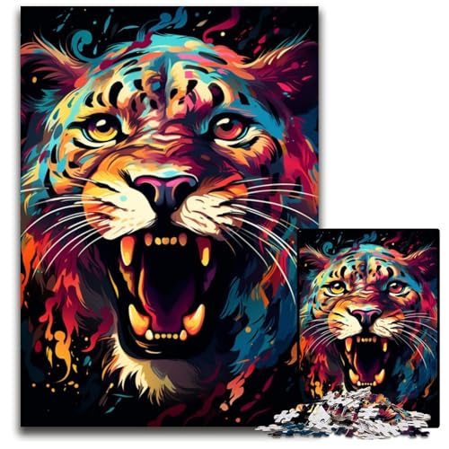 Puzzle 1000 Teile Malen buntes Leoparden-Puzzle anspruchsvolles Denkspiel für Teenager unterhaltsames Familien-Interaktionsspiel 1000 Teile (38 x 26 cm) von CYSEHKRBL
