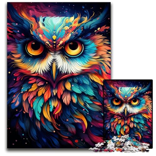Puzzle 1000 Teile Malerei Farbe Tier Eule Puzzle Weihnachten Halloween Ostern Neujahr 1000 Teile (38 x 26 cm) von CYSEHKRBL