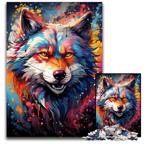 Puzzle 1000 Teile Malerei Farbe Wolf Puzzle Weihnachten Halloween Ostern Neujahr 1000 Teile (75 x 50 cm) von CYSEHKRBL