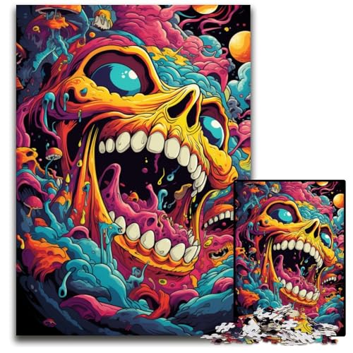 Puzzle 1000 Teile Psychedelische Kunst Totenkopf-Puzzle anspruchsvolles Denkspiel für Teenager unterhaltsames Familienspiel interaktives Spiel 1000 Teile (75 x 50 cm) von CYSEHKRBL