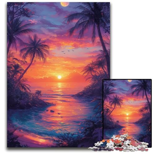 Puzzle 1000 Teile Psychedelischer Strand-Sonnenuntergang anspruchsvolles Denkspiel für Teenager unterhaltsames interaktives Spiel für die ganze Familie 1000 Teile (75 x 50 cm) von CYSEHKRBL