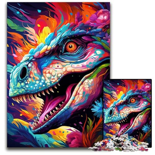 Puzzle 1000 Teile für Erwachsene Bunte Dinosaurier malen Holzpuzzle für Erwachsene perfekt für Familienspaß an Weihnachten Thanksgiving Geburtstagen und Ostern 1000 PCS (75 x 50 cm) von CYSEHKRBL