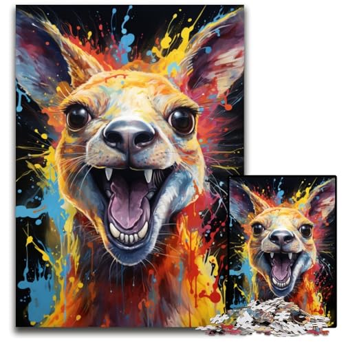 Puzzle 1000 Teile für Erwachsene Gemälde eines bunten Kängurus Holzpuzzle für Erwachsene Spaß für zu Hause Aktivitäten Geburtstagsgeschenk Reisegeschenke 1000 PCS (75 x 50 cm) von CYSEHKRBL