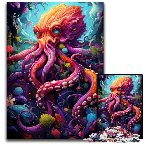 Puzzle 1000 Teile für Erwachsene Gemälde eines bunten Totenkopf-Oktopus anspruchsvolle Puzzles anspruchsvolles DIY-Dekorationsspiel interaktives Familienspielzeug 1000 Teile (75 x 50 cm) von CYSEHKRBL