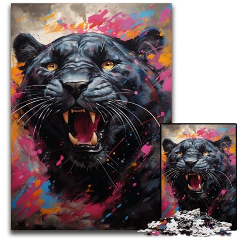 Puzzle 1000 Teile für Erwachsene Gemälde eines bunten schwarzen Panthers anspruchsvolle Puzzles Weihnachten Halloween Ostern Neujahr 1000 PCS (75 x 50 cm) von CYSEHKRBL