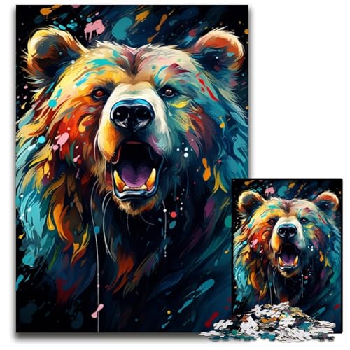 Puzzle 1000 Teile für Erwachsene Malen Bunte Bärenkunst unmögliche Puzzles für Erwachsene perfekt für Teenager und Heimdekoration 1000 Teile (38 x 26 cm) von CYSEHKRBL