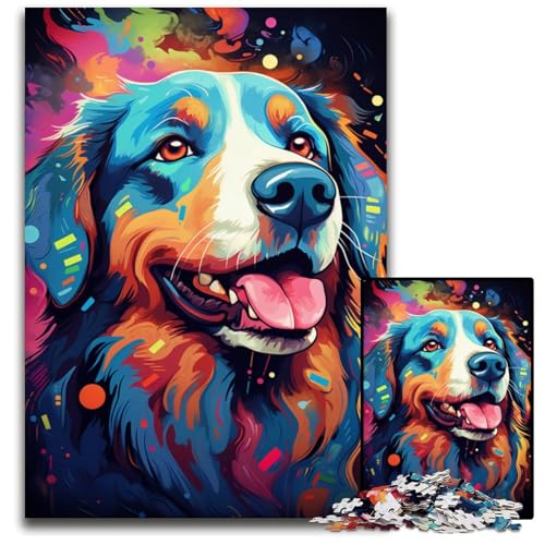 Puzzle 1000 Teile für Erwachsene Malen Bunte Kunst Hunde-Holzpuzzle perfekt für Geburtstags- Weihnachts 1000 PCS (75 x 50 cm) von CYSEHKRBL