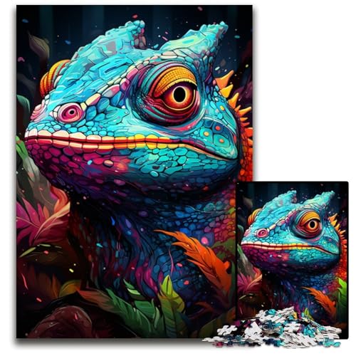 Puzzle 1000 Teile für Erwachsene Malen Farbchamäleon Holzpuzzle für die Heimdekoration ideales Weihnachts- und Neujahrsgeschenk für Teenager 1000 PCS (75 x 50 cm) von CYSEHKRBL
