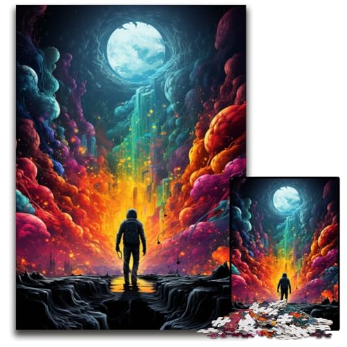 Puzzle 1000 Teile für Erwachsene Malen Farbe Astronaut Holzpuzzle für die Heimdekoration ideales Weihnachts- und Neujahrsgeschenk für Teenager 1000 PCS (75 x 50 cm) von CYSEHKRBL