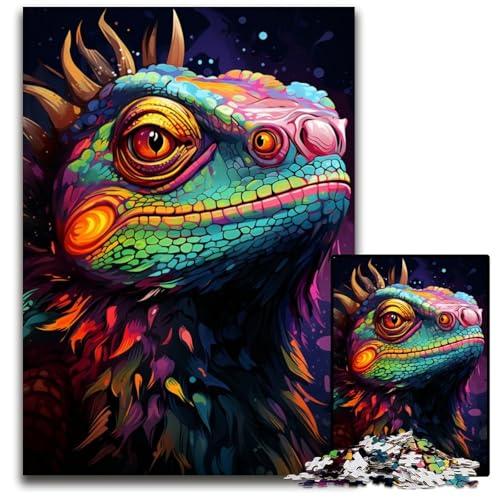 Puzzle 1000 Teile für Erwachsene Malen Farbe Chamäleon Kunst anspruchsvolle Puzzles Gehirn-Herausforderung DIY-Dekorationsspiel interaktives Familienspielzeug 1000 Teile (75 x 50 cm) von CYSEHKRBL