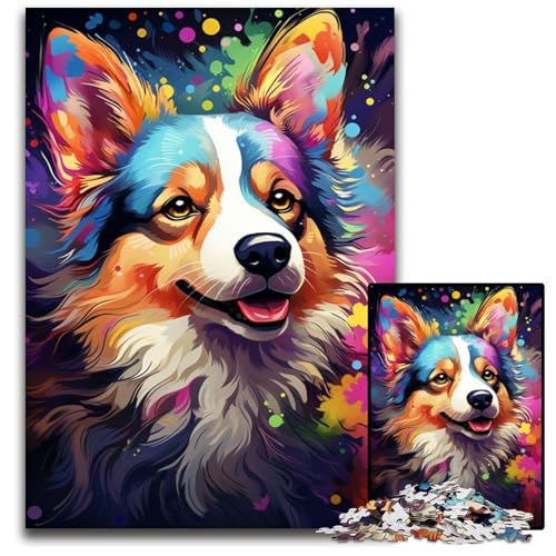 Puzzle 1000 Teile für Erwachsene Malen Farbe Corgi-Hund Holzpuzzle für Erwachsene perfekt für Familienspaß an Weihnachten Thanksgiving Geburtstagen und Ostern 1000 PCS (75 x 50 cm) von CYSEHKRBL