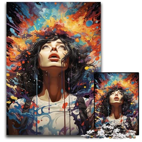 Puzzle 1000 Teile für Erwachsene Malen Farbe Frau Holzpuzzle für die Heimdekoration ideales Weihnachts- und Neujahrsgeschenk für Teenager 1000 PCS (75 x 50 cm) von CYSEHKRBL