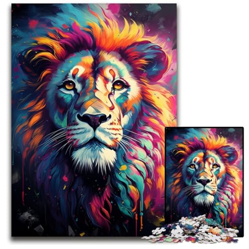 Puzzle 1000 Teile für Erwachsene Malen Farbe Löwe Holzpuzzle für Erwachsene perfekt für Familienspaß an Weihnachten Thanksgiving Geburtstagen und Ostern 1000 PCS (75 x 50 cm) von CYSEHKRBL