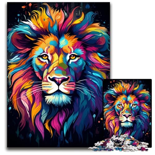 Puzzle 1000 Teile für Erwachsene Malen Farbe Löwe Holzpuzzle für die Heimdekoration ideales Weihnachts- und Neujahrsgeschenk für Teenager 1000 PCS (75 x 50 cm) von CYSEHKRBL