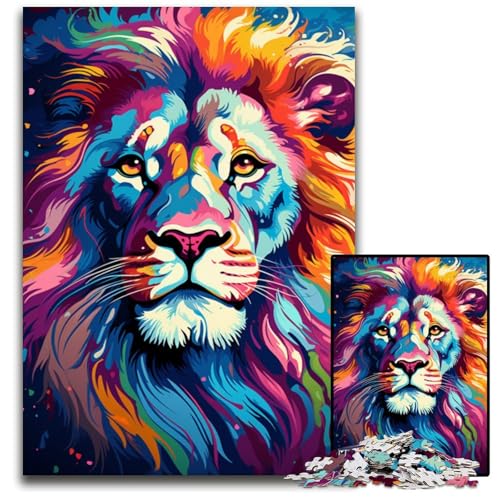 Puzzle 1000 Teile für Erwachsene Malen Farbe Löwe Holzpuzzle perfekt für Geburtstags- Weihnachts 1000 Teile (75 x 50 cm) von CYSEHKRBL