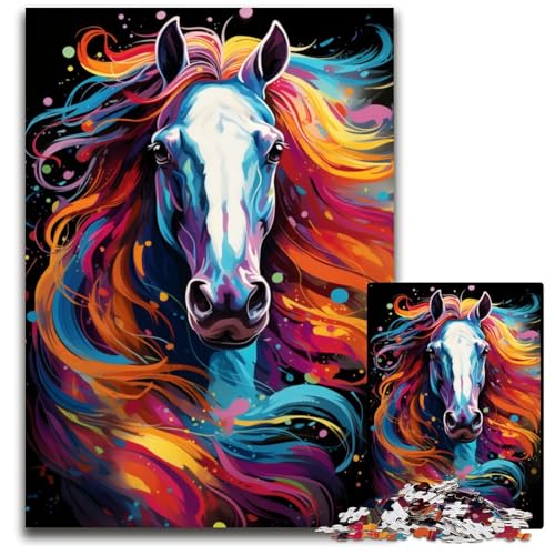 Puzzle 1000 Teile für Erwachsene Malen Farbe Pferd anspruchsvolle Puzzles Weihnachten Halloween Ostern Neujahr 1000 PCS (75 x 50 cm) von CYSEHKRBL