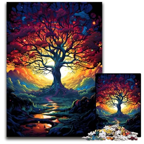 Puzzle 1000 Teile für Erwachsene Malen Farbe Sternenhimmel Baum Holzpuzzle perfekt für Geburtstage Weihnachten 1000 PCS (75 x 50 cm) von CYSEHKRBL