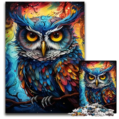 Puzzle 1000 Teile für Erwachsene Malen Farbe Tier Eule Holzpuzzle entspannende Unterhaltung Heimdekoration 1000 Teile (75 x 50 cm) von CYSEHKRBL