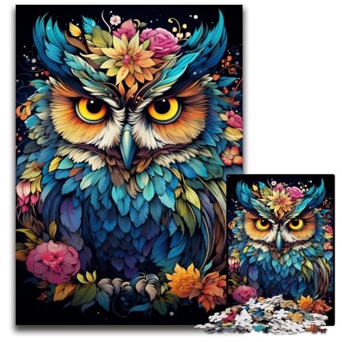 Puzzle 1000 Teile für Erwachsene Malen Farbe Tier Eule Holzpuzzle perfekt für Geburtstag Weihnachten 1000 PCS (75 x 50 cm) von CYSEHKRBL