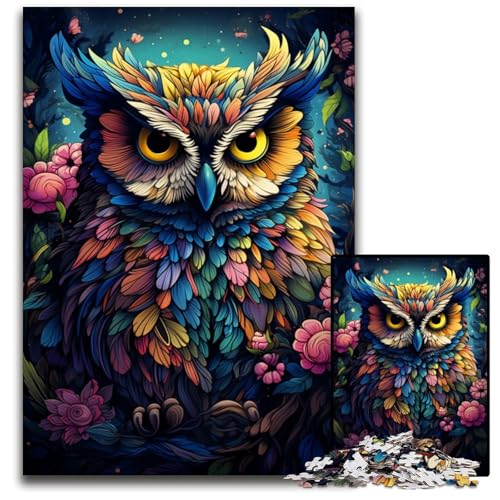 Puzzle 1000 Teile für Erwachsene Malen Farbe Tier Eule Holzpuzzle perfekt für Geburtstag Weihnachten 1000 PCS (75 x 50 cm) von CYSEHKRBL