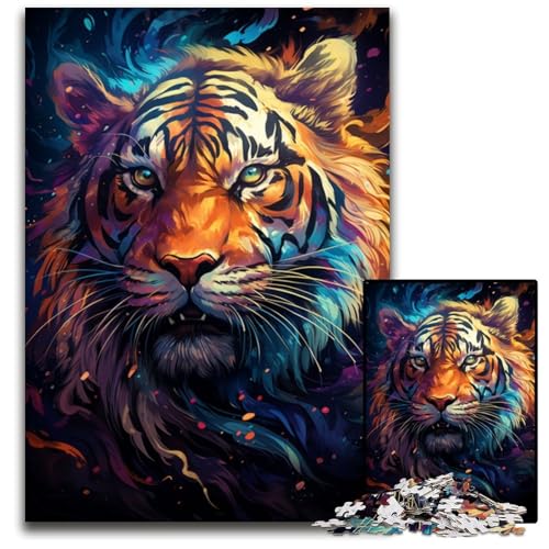 Puzzle 1000 Teile für Erwachsene Malen Farbe Tiger Holzpuzzle perfekt für Geburtstags- Weihnachts 1000 PCS (75 x 50 cm) von CYSEHKRBL