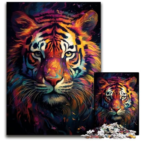 Puzzle 1000 Teile für Erwachsene Malen Farbe Tiger Holzpuzzle perfekt für Geburtstags- Weihnachts 1000 PCS (75 x 50 cm) von CYSEHKRBL