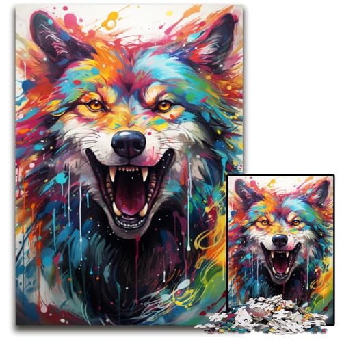 Puzzle 1000 Teile für Erwachsene Malen Farbe Wolf Holzpuzzle für die Heimdekoration ideales Weihnachts- und Neujahrsgeschenk für Teenager 1000 PCS (75 x 50 cm) von CYSEHKRBL