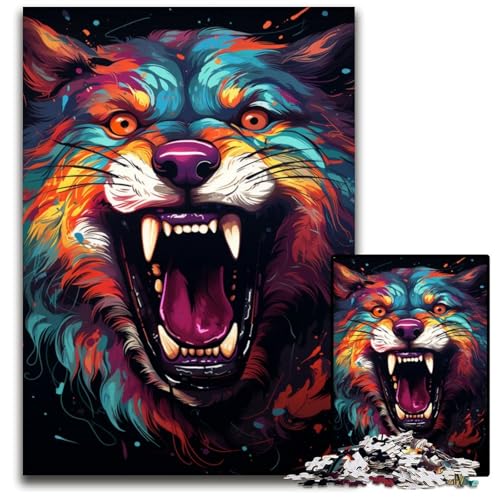Puzzle 1000 Teile für Erwachsene Malen Farbe Wolf Holzpuzzle perfekt für Geburtstags- Weihnachts 1000 PCS (75 x 50 cm) von CYSEHKRBL