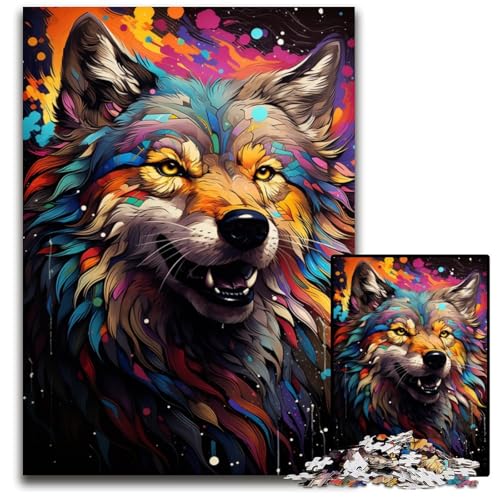 Puzzle 1000 Teile für Erwachsene Malen Farbe Wolf anspruchsvolle Puzzles Weihnachten Halloween Ostern Neujahr 1000 PCS (75 x 50 cm) von CYSEHKRBL