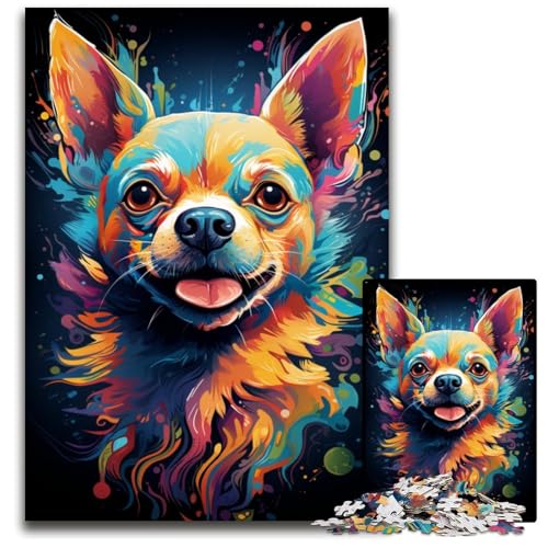 Puzzle 1000 Teile für Erwachsene Malen Farbiger Chihuahua-Hund anspruchsvolle Puzzles Weihnachten Halloween Ostern Neujahr 1000 PCS (75 x 50 cm) von CYSEHKRBL