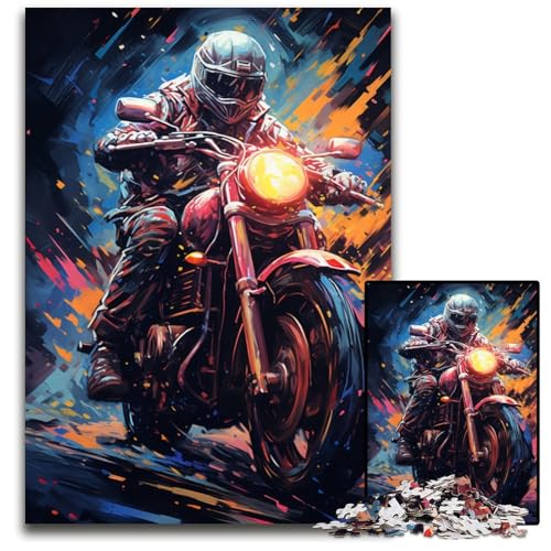 Puzzle 1000 Teile für Erwachsene Malen Motorradfahrer Holzpuzzle perfekt für Geburtstags- Weihnachts- und Halloweengeschenke 1000 PCS (75 x 50 cm) von CYSEHKRBL