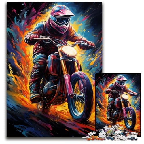 Puzzle 1000 Teile für Erwachsene Malen Motorradfahrer Papierpuzzles perfekt für Geburtstags- Weihnachts- und Halloweengeschenke 1000 PCS (38 x 26 cm) von CYSEHKRBL
