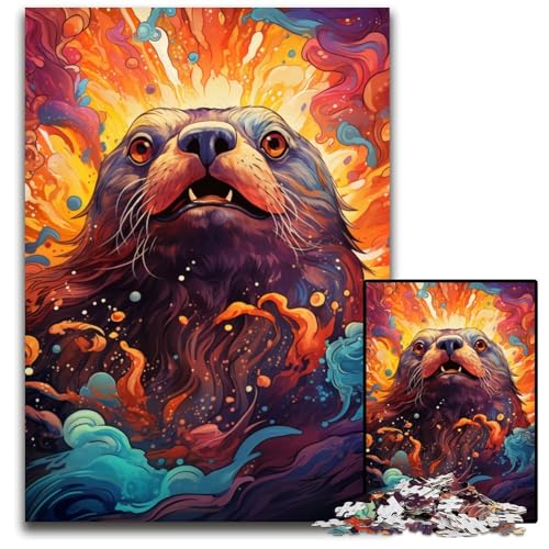 Puzzle 1000 Teile für Erwachsene Malen Seelöwe Holzpuzzle für die Heimdekoration ideales Weihnachts- und Neujahrsgeschenk für Teenager 1000 PCS (75 x 50 cm) von CYSEHKRBL