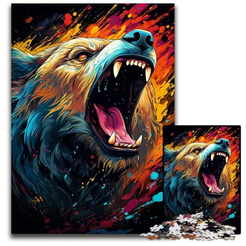 Puzzle 1000 Teile für Erwachsene Malen bunter Bär Holzpuzzle für die Heimdekoration ideales Weihnachts- und Neujahrsgeschenk für Teenager 1000 PCS (75 x 50 cm) von CYSEHKRBL