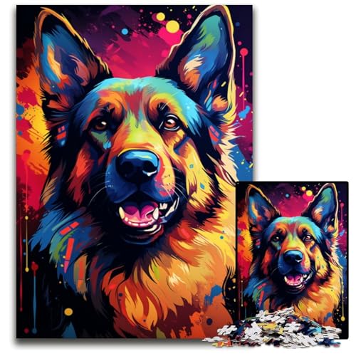 Puzzle 1000 Teile für Erwachsene Malen bunter Deutscher Schäferhund Holzpuzzle für die Heimdekoration ideales Weihnachts- und Neujahrsgeschenk für Teenager 1000 PCS (75 x 50 cm) von CYSEHKRBL