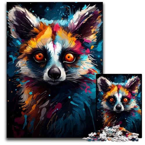 Puzzle 1000 Teile für Erwachsene Malen bunter Lemur anspruchsvolle Puzzles Weihnachten Halloween Ostern Neujahr 1000 PCS (75 x 50 cm) von CYSEHKRBL
