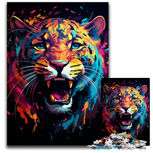 Puzzle 1000 Teile für Erwachsene Malen bunter Leopard Holzpuzzle für Erwachsene Spaß für zu Hause Aktivitäten Geburtstagsgeschenk Reisegeschenke 1000 PCS (75 x 50 cm) von CYSEHKRBL