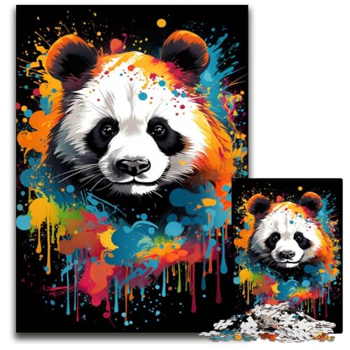 Puzzle 1000 Teile für Erwachsene Malen bunter Panda Holzpuzzle für die Heimdekoration ideales Weihnachts- und Neujahrsgeschenk für Teenager 1000 PCS (75 x 50 cm) von CYSEHKRBL