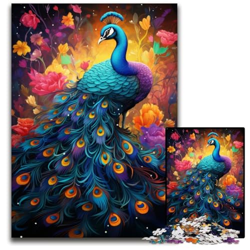 Puzzle 1000 Teile für Erwachsene Malen bunter Pfau Holzpuzzle für Erwachsene Spaß für zu Hause Aktivitäten Geburtstagsgeschenk Reisegeschenke 1000 PCS (75 x 50 cm) von CYSEHKRBL