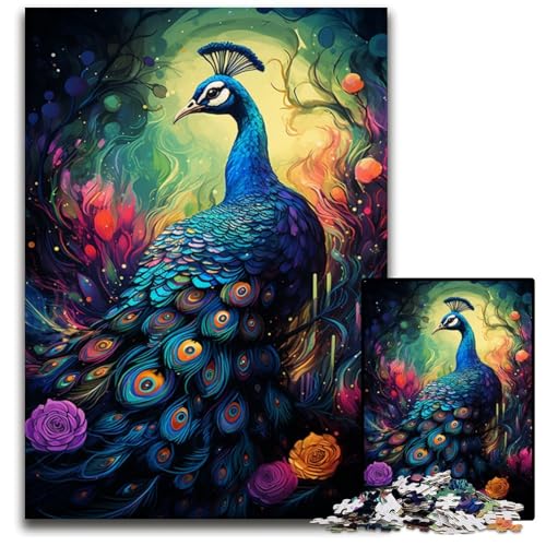 Puzzle 1000 Teile für Erwachsene Malen bunter Pfau Holzpuzzle für die Heimdekoration ideales Weihnachts- und Neujahrsgeschenk für Teenager 1000 PCS (75 x 50 cm) von CYSEHKRBL