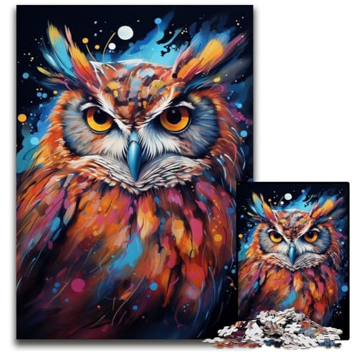 Puzzle 1000 Teile für Erwachsene Malen bunter Planet Eule Holzpuzzle perfekt für Geburtstags- Weihnachts- und Halloweengeschenke 1000 PCS (75 x 50 cm) von CYSEHKRBL