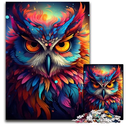 Puzzle 1000 Teile für Erwachsene Malen bunter Planet Eule unmögliches Puzzle für Erwachsene perfekt für Teenager und Heimdekoration 1000 Teile (75 x 50 cm) von CYSEHKRBL